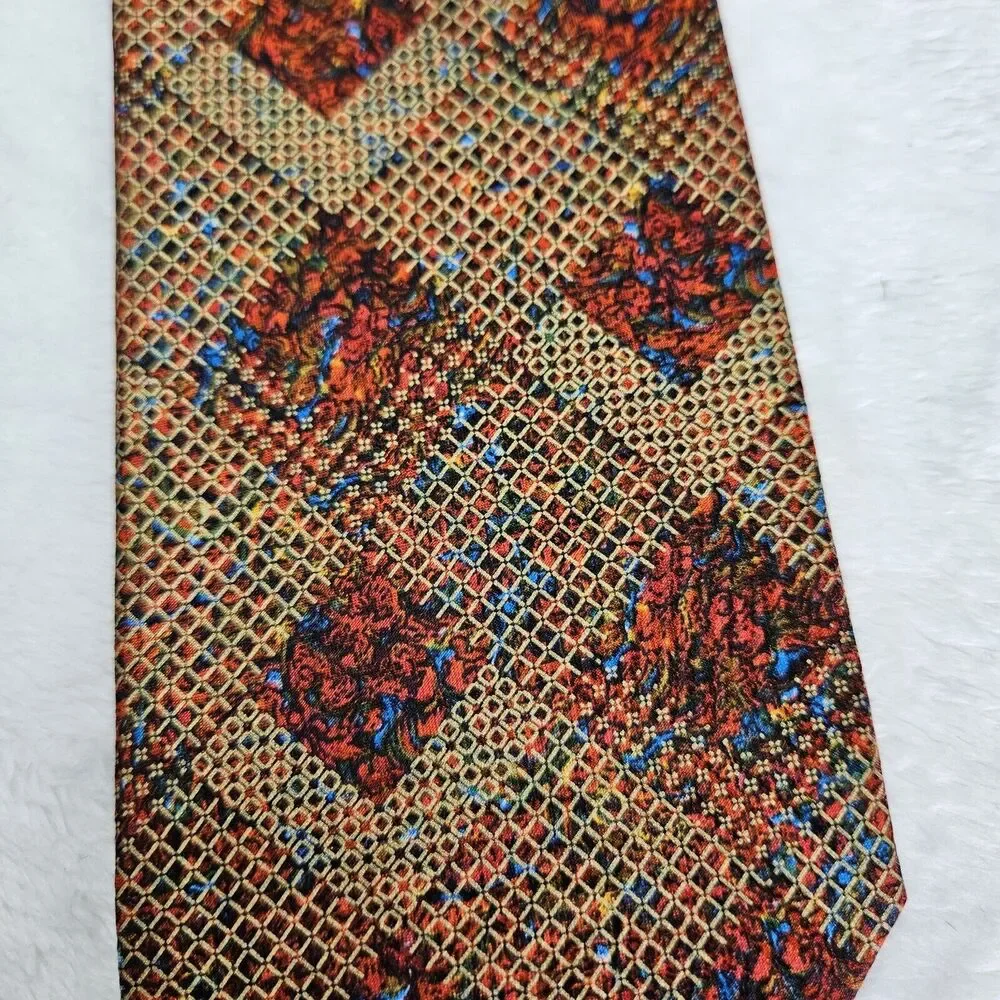 Brioni‎ Silk Tie Mens Luxury Red Gold Floral Handmade in Italy Designer Wedding